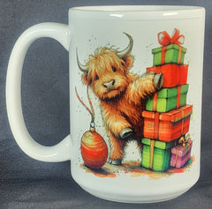 Highland Calf Christmas 15 oz Mug