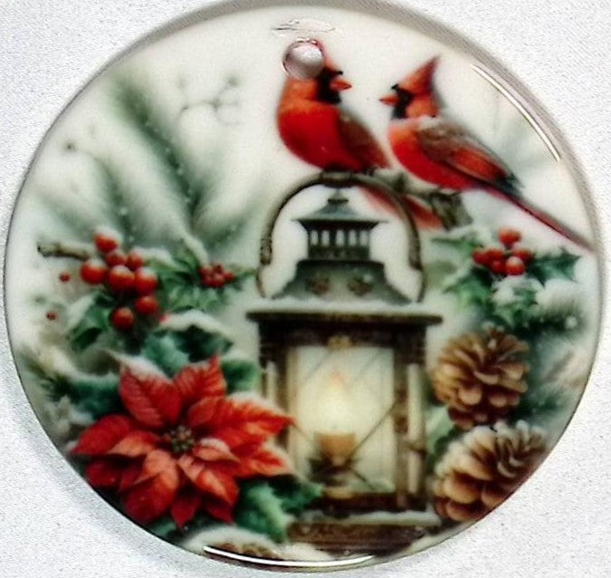 Christmas Cardinal Lamp Ceramic Ornament - 2 Sided
