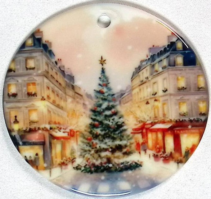 Christmas Street Scene  Cerramic Ornament - 2 Sided