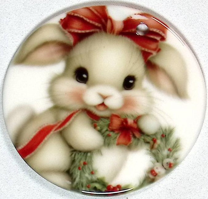 Christmas Bunny Ceramic Ornament - 2 Sided