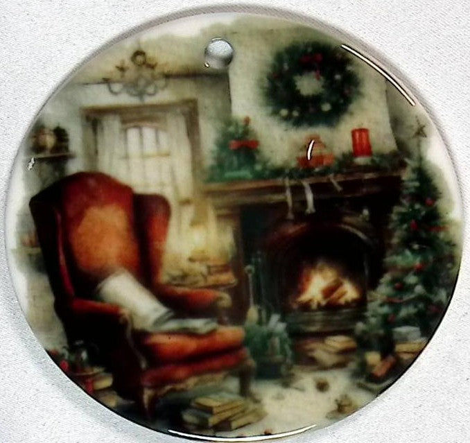 Front Room Scene Ceramic Christmas Ornament - 2 Sided