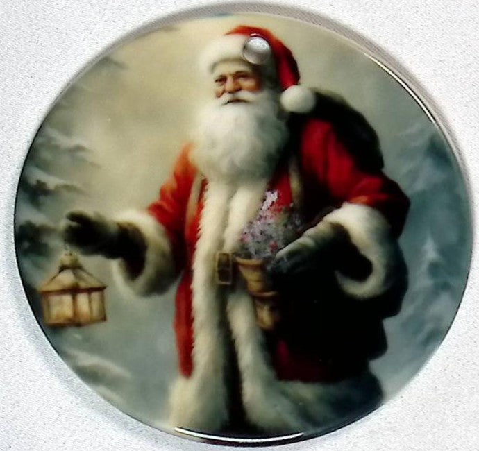Santa Claus Ceramic Christmas Ornament -- 2 Sided