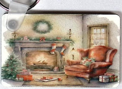 Fireplace Family Room Rectangular Key Chain