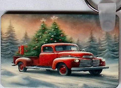 Old Red Truck Tress Rectangular Key Chain