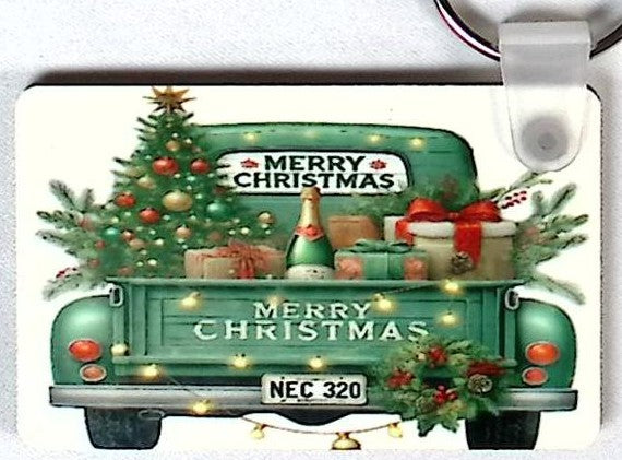 Old Green Truck Presents Rectangular Key Chain