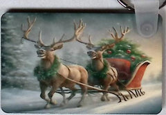 Reindeer Sleigh Rectangular Key Chain