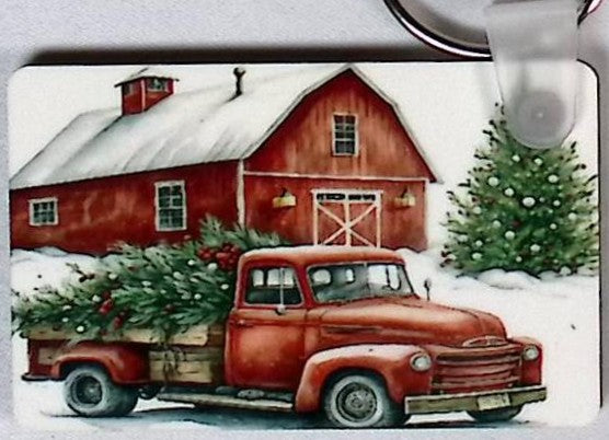 Old Red Truck Barn Rectangle Key Chain