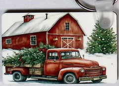 Old Red Truck Barn Rectangle Key Chain