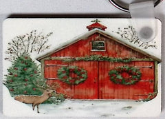 Red Barn Wreaths Rectangular Key Chain