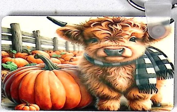 Highland Calf Pumpkin Rectangular Key Chain