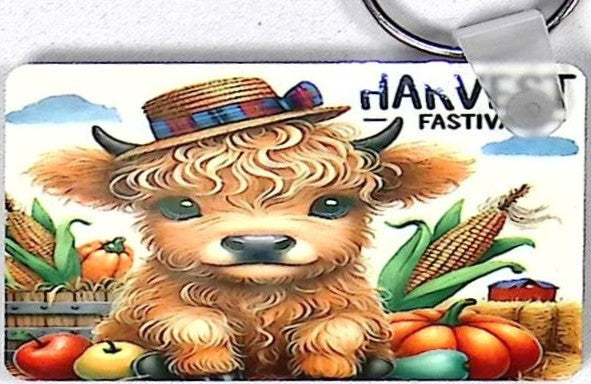 Highland Calf Harvest Rectangular Key Chain