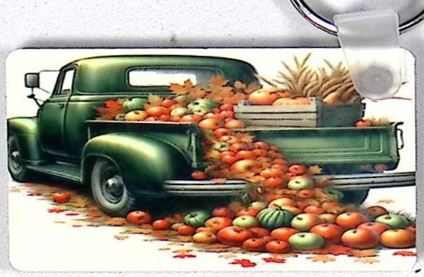 Old Green Truck Pumpkins Rectangular Key Chain