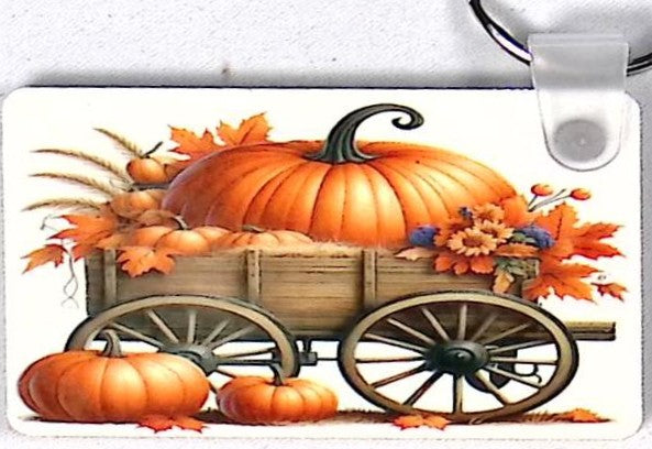 Pumpkin Wagon Rectangular Key Chain
