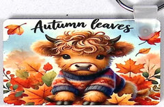 Highland Calf Leaves Rectangular Key Chain