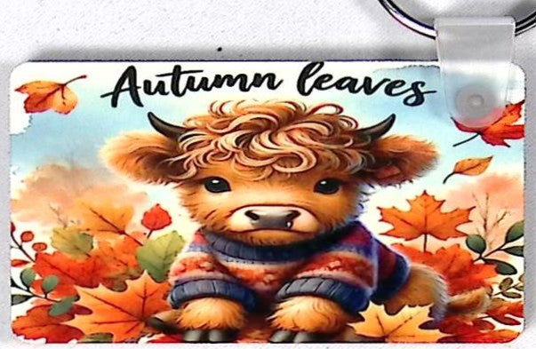 Highland Calf Leaves Rectangular Key Chain