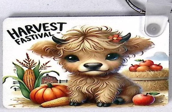 Highland Calf Harvest Rectangular Key Chain