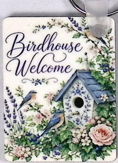 Birdhouse FLowers Rectangular Key Chain