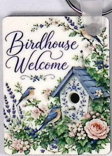 Birdhouse FLowers Rectangular Key Chain