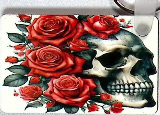 Skull Roses Rectangular Key Chain