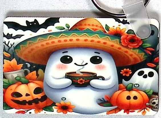 Sombrero Ghost Rectangular Key Chain