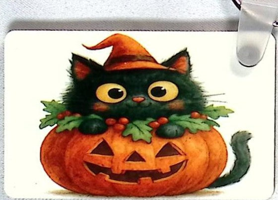 Cat Carved Pumpkin Rectangular Key Chain