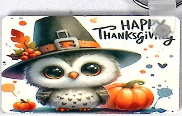 Owl in Pilgrim Hat Rectangular Key Chain
