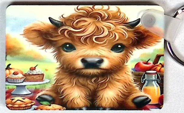 Highland Calf Feast Rectangular Key Chain