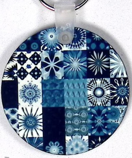 Blue Patterns Round Key Chain