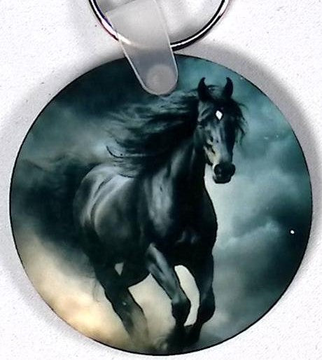 Black Stallion Round Key Chain