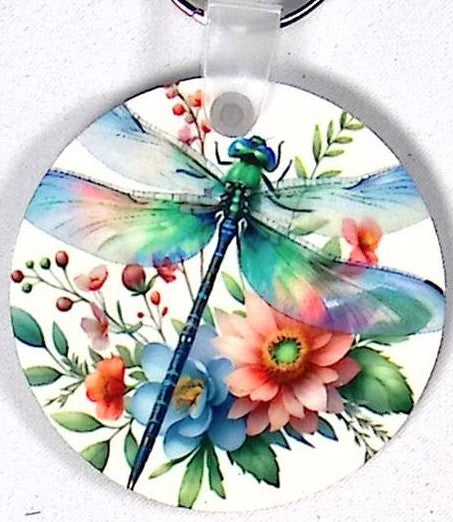 Water Color Dragon Fly Round Key Chain