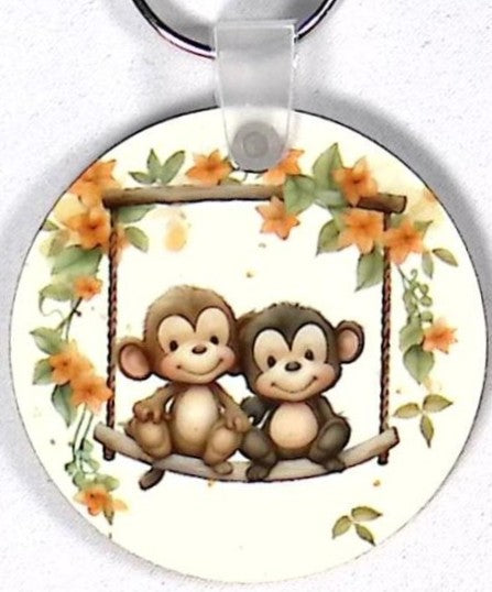 Baby Monkeys Round Key Chain