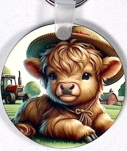 Highland Calf Round Key Chain