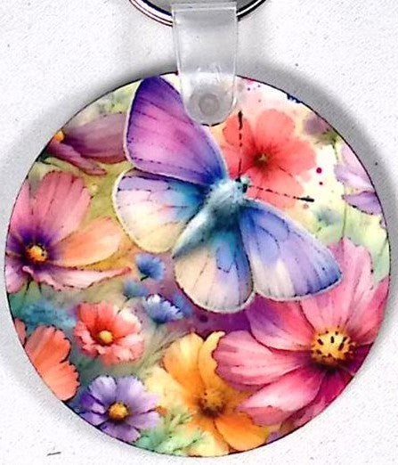 WAter Color Butterlfy Round Key Chain