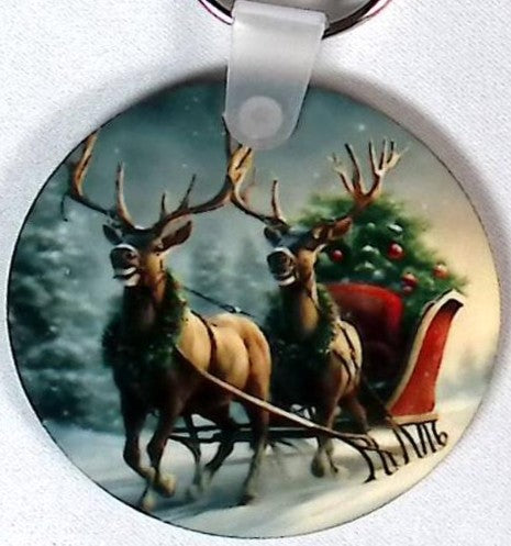 Reindeer Sleigh Round Key Chain