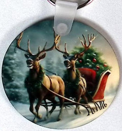 Reindeer Sleigh Round Key Chain