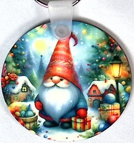 Neon Gnome Elf Round Key Chain
