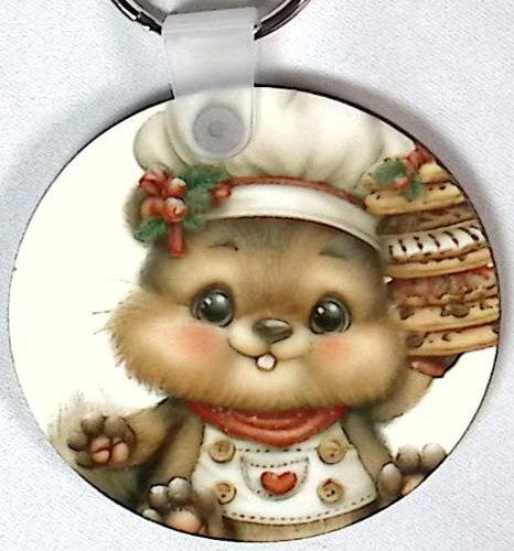 Chef Squirrel Round Key Chain