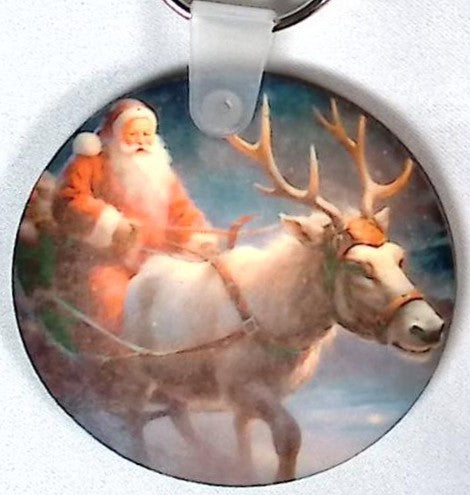 Santa Reindeer Round Key Chain