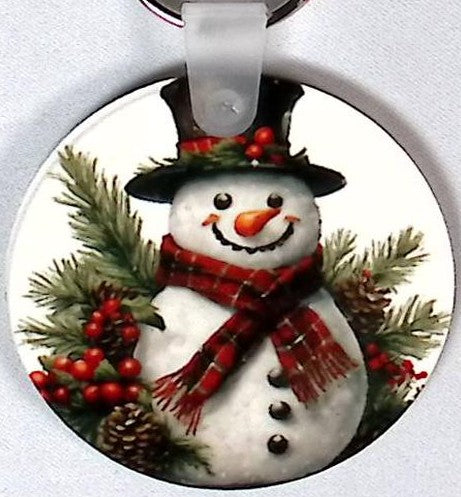 Top Hat Snowman Round Key Chain