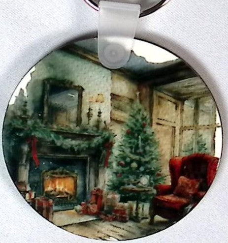Fireplace Tree Round Key Chain
