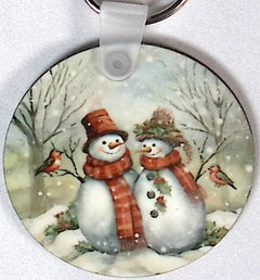 Snowmen Red Hats Round Key Chain
