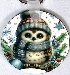 Green Owl Round Key Chain