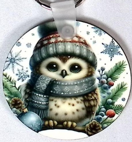 Green Owl Round Key Chain