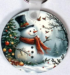 Top Hat Snowman Round Key Chain