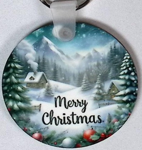Cabin Snow Round Key Chain