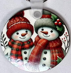 Snowmen Red Scarves Round Key Chain