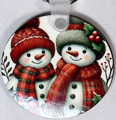 Snowmen Red Scarves Round Key Chain
