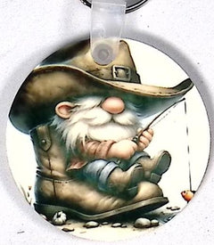 Gnome Cowboy Round Key Chain