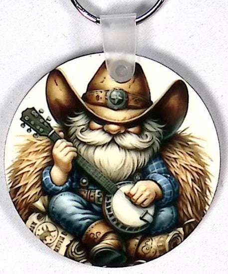 Cowboy Banjo Round Key Chain
