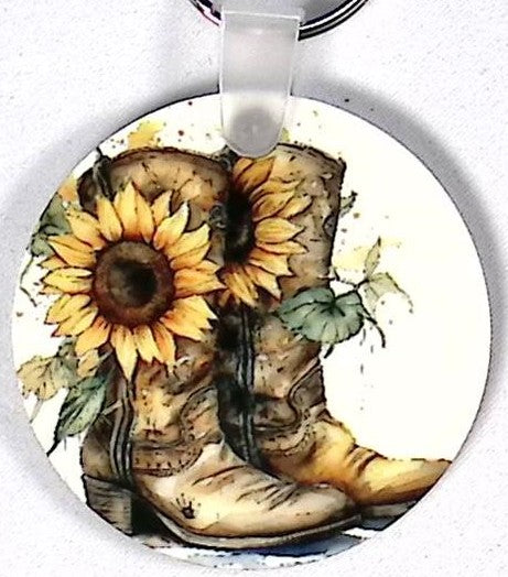 Boots Sunflowers Round Key Chain